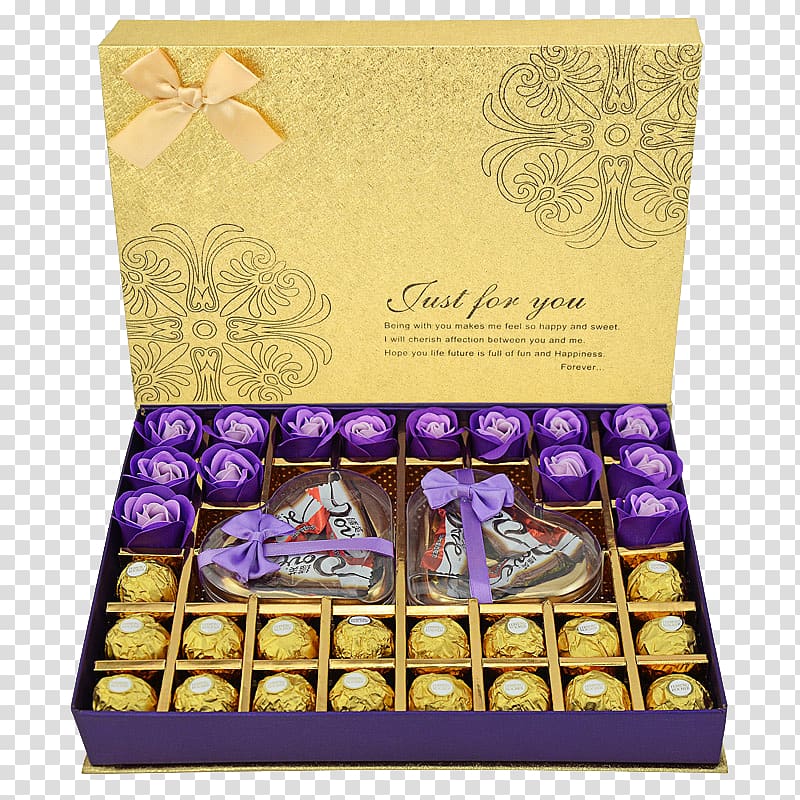 Praline Chocolate Box Gift, Roses and Chocolate Box transparent background PNG clipart
