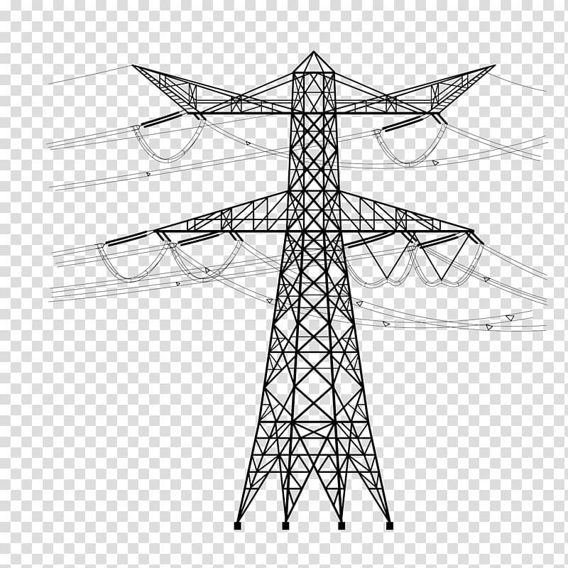 transmission tower sketch, Electricity Utility pole Overhead power line High voltage Electrical cable, cable high voltage line tower transparent background PNG clipart