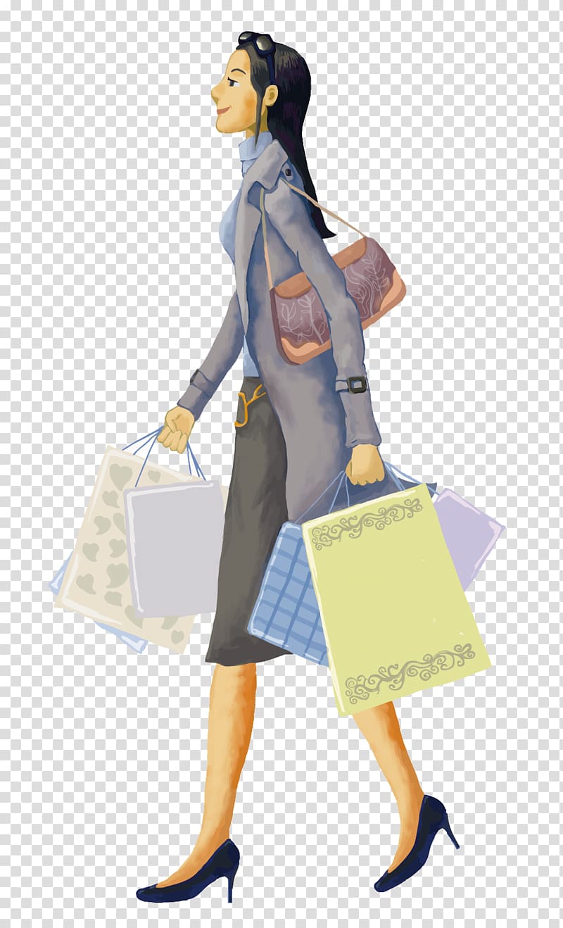 Template Cartoon Illustration, shopping woman transparent background PNG clipart