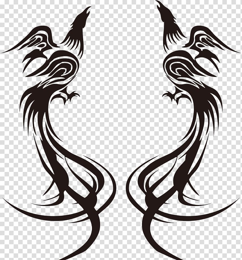two black bird , Papercutting Phoenix Chinese paper cutting Fenghuang, Black Phoenix Peacock stick figure transparent background PNG clipart