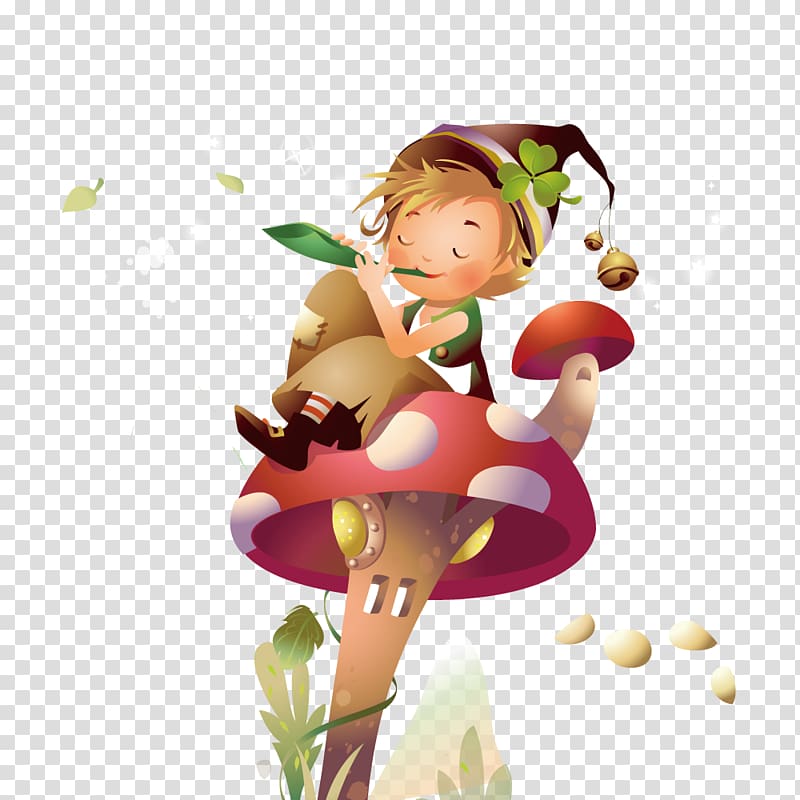 Desktop Fairy tale Illustration, Boy sitting on mushrooms transparent background PNG clipart