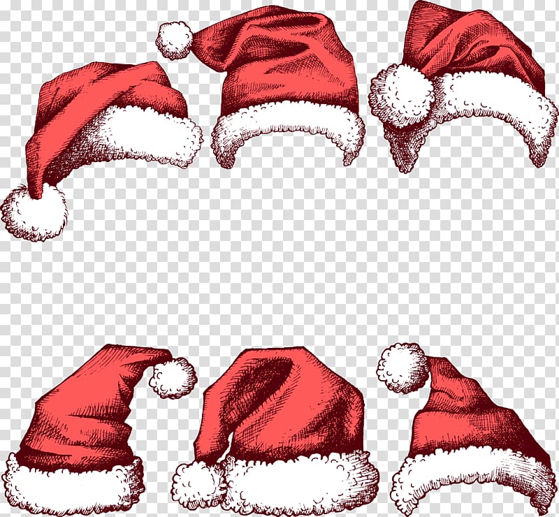Santa Claus Christmas Hat New Year, Painted red Christmas hats transparent background PNG clipart