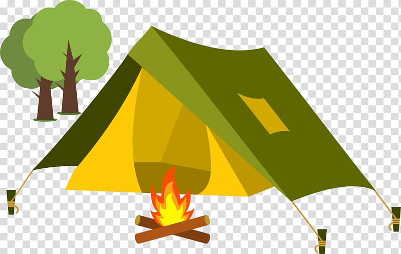 Green and yellow camp tent and bonfire illustration, Tent Cartoon ...