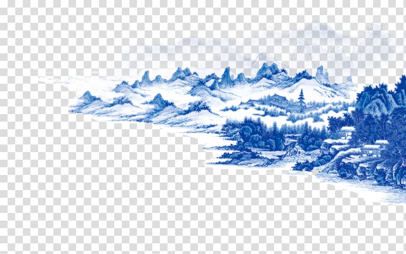 Shan shui Ink wash painting Chinese painting, Blue mountain transparent background PNG clipart