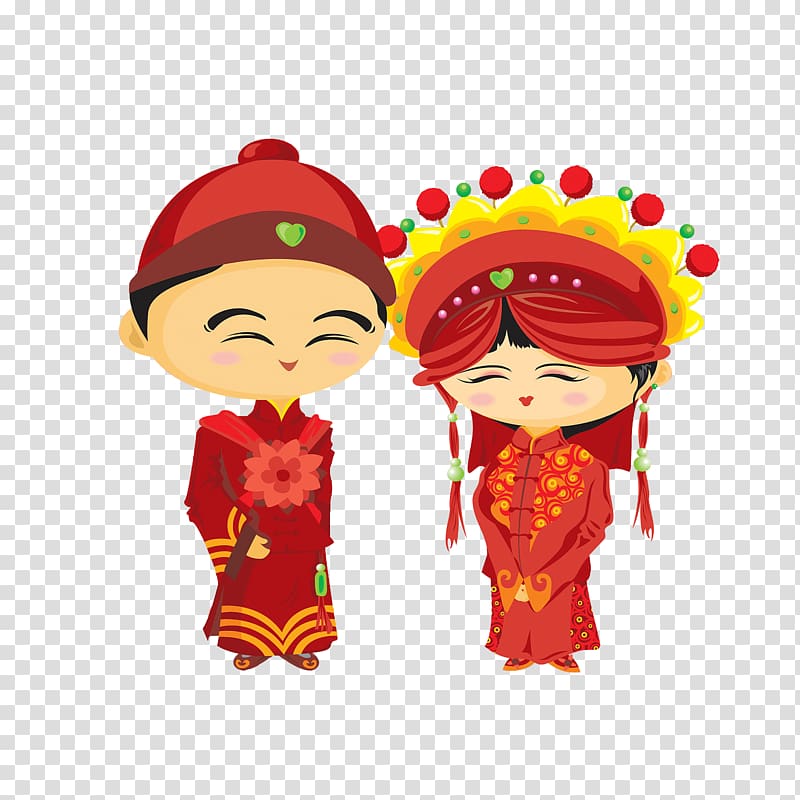 Wedding Bridegroom Chinese marriage Illustration, Smiling groom and bride transparent background PNG clipart