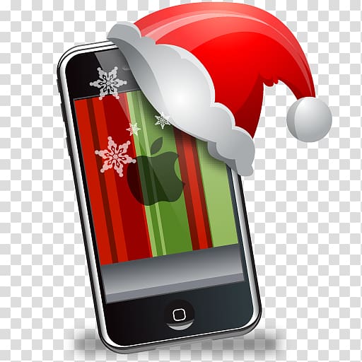 black iPhone with Santa hat , gadget telephony cellular network, Iphone transparent background PNG clipart
