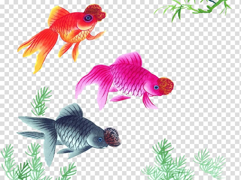 Goldfish Ink wash painting Chinoiserie , Goldfish swimming transparent background PNG clipart