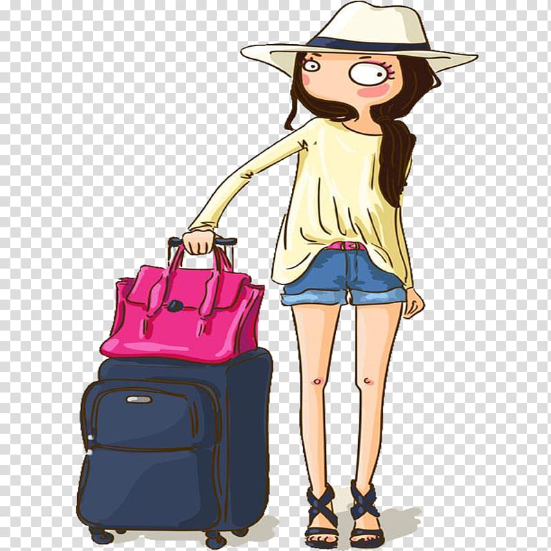 Suitcase Baggage Girl, The girl carrying the suitcase transparent background PNG clipart