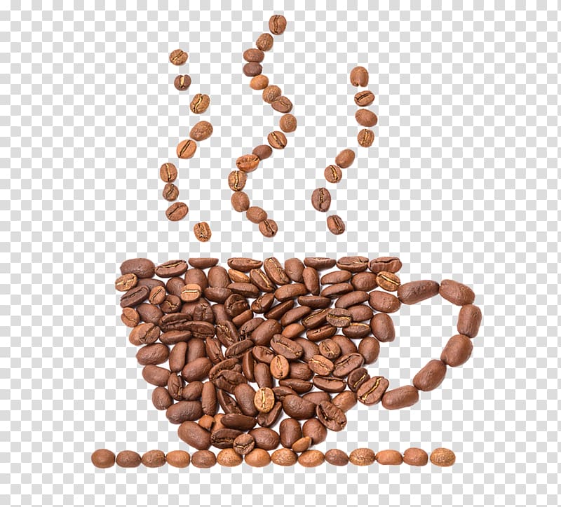 coffee beans forming cup art, Coffee Espresso Cappuccino Tea Latte, Creative coffee beans transparent background PNG clipart