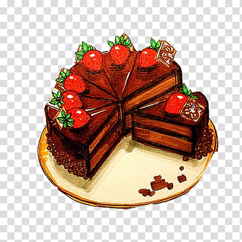Chocolate cake Sachertorte Fruitcake Pxe2tisserie, Chocolate cake hand painting material transparent background PNG clipart