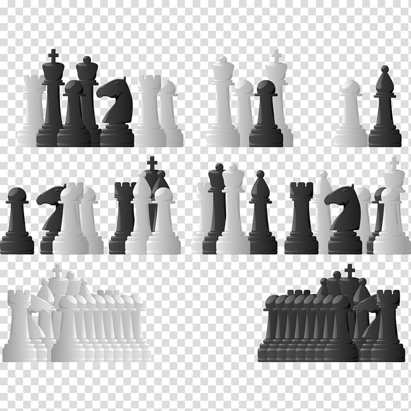 Chess piece Black and white Illustration, International chess transparent background PNG clipart