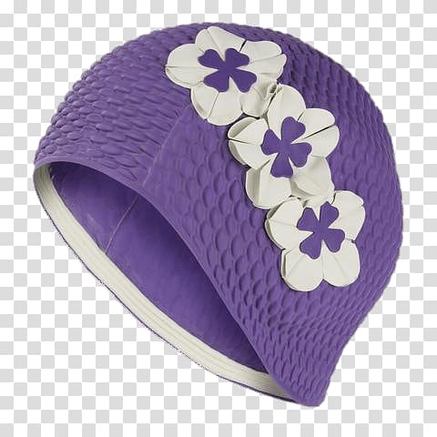 purple and white floral hat, Purple Swimming Hat With Flowers transparent background PNG clipart