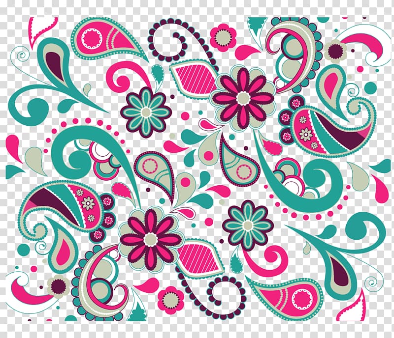 teal and pink floral pattern art, Color flower pattern transparent background PNG clipart