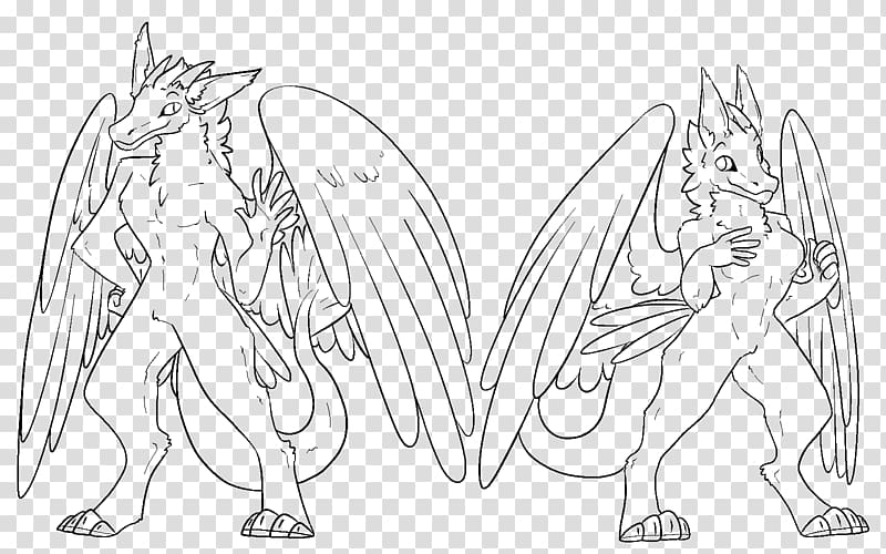 Line art Drawing Dragon Fursuit, the falling feather transparent background PNG clipart