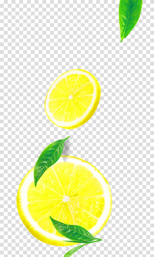 Tea Lemon Juice Lime, Yellow fresh lemon leaves floating material transparent background PNG clipart