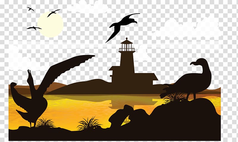 Silhouette Illustration, Lighthouse sunset silhouette transparent background PNG clipart