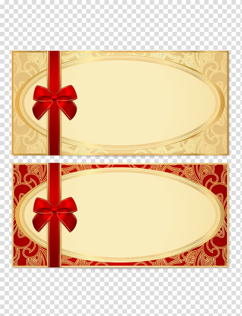 two beige-and-red gift boxes illustration, Coupon Gift card Voucher Template , invitation card design transparent background PNG clipart