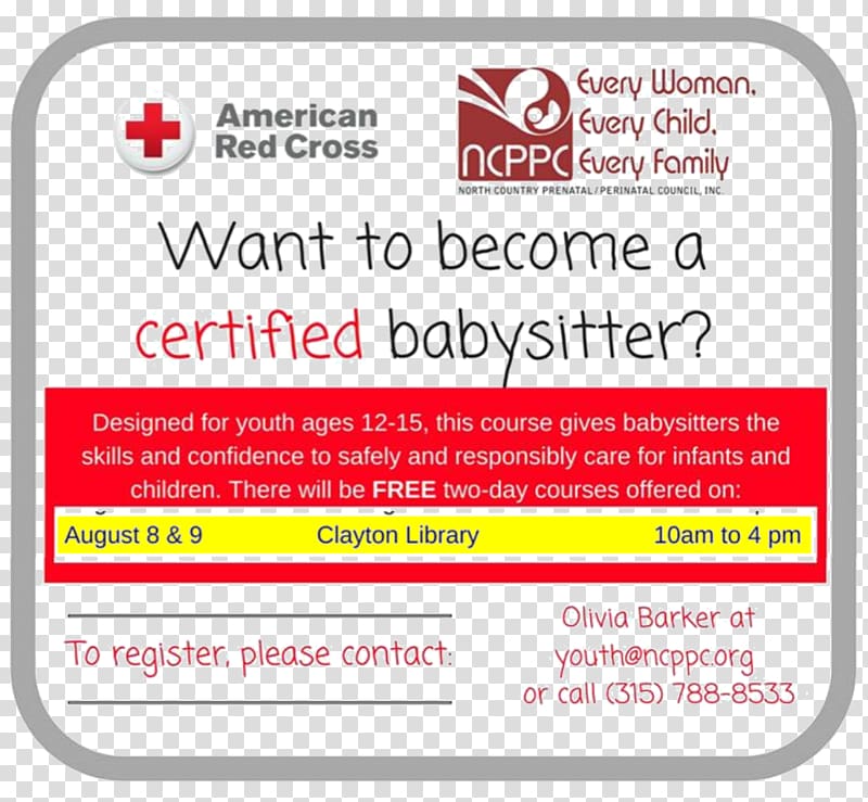 Babysitting American Red Cross Babysitter Training Certification Infant, transparent background PNG clipart