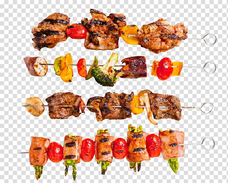 grilled kebab and tomatoes, Shashlik Barbecue Chuan Anticucho Kebab, A string of barbecue transparent background PNG clipart