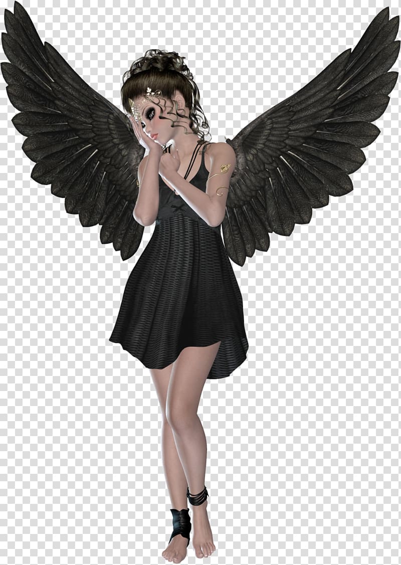 woman with black wings illustration, Angel 3D computer graphics , Beautiful Black 3D Angel transparent background PNG clipart