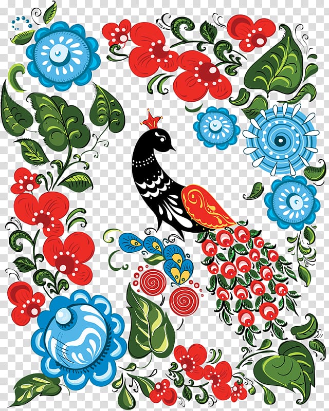 peacock with floral border illustration, Ethnic group Ornament Pattern, Peacock and flowers transparent background PNG clipart