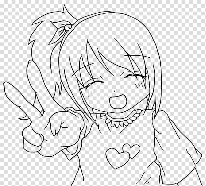 Line art Drawing Ear, anime girl giving thumbs up transparent background PNG clipart