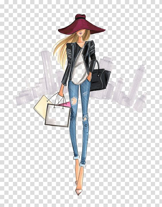 woman carrying bag illustration, Fashion illustration Drawing Illustration, Street beat girls transparent background PNG clipart