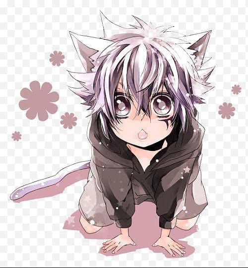 BLEACH Brave Souls Catgirl Anime Manga Arrow Down, Painted wolf ears purple-haired boy transparent background PNG clipart