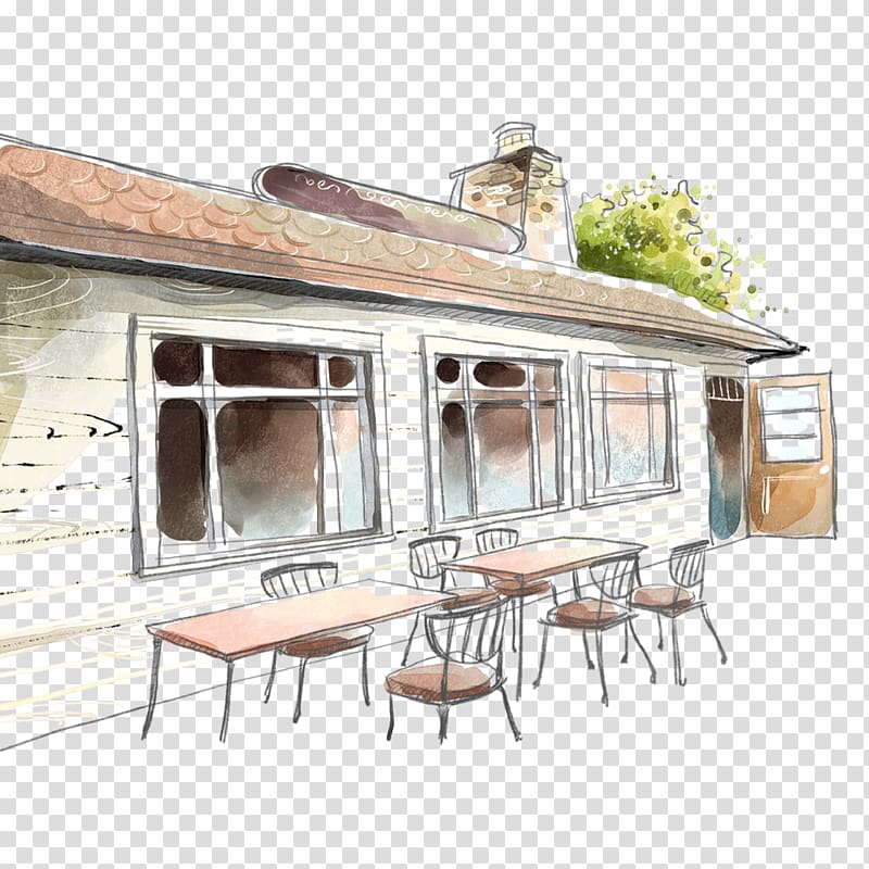 Coffee Cafe Illustration, Hand-painted small hotel transparent background PNG clipart