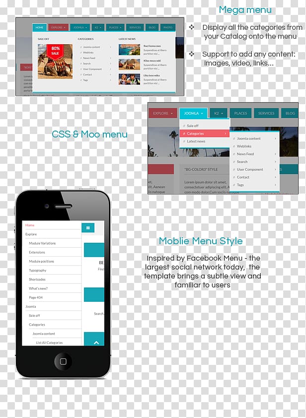 Menu Template Responsive web design Résumé Joomla, Menu transparent background PNG clipart