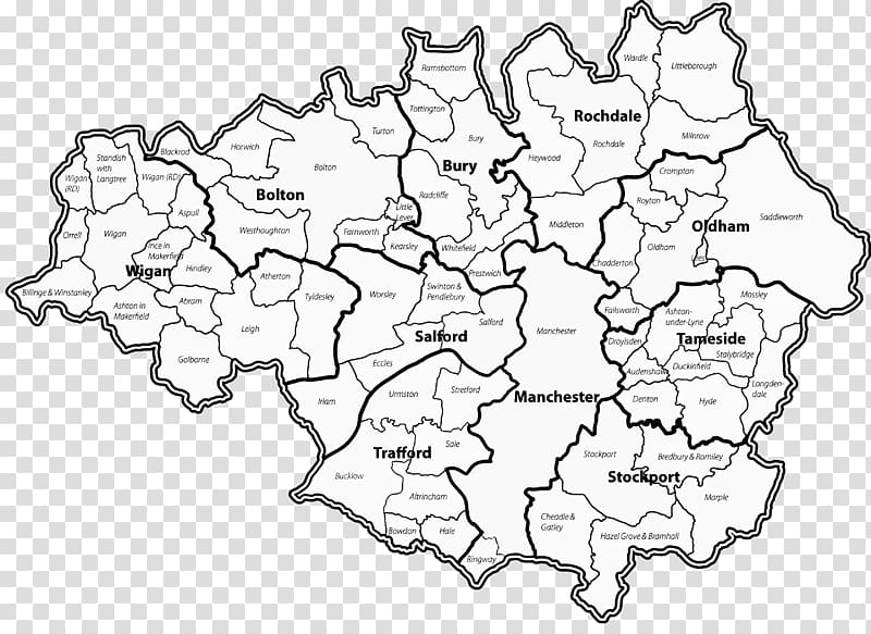 Cheshire Map Metropolitan county Black and white, city boundaries transparent background PNG clipart