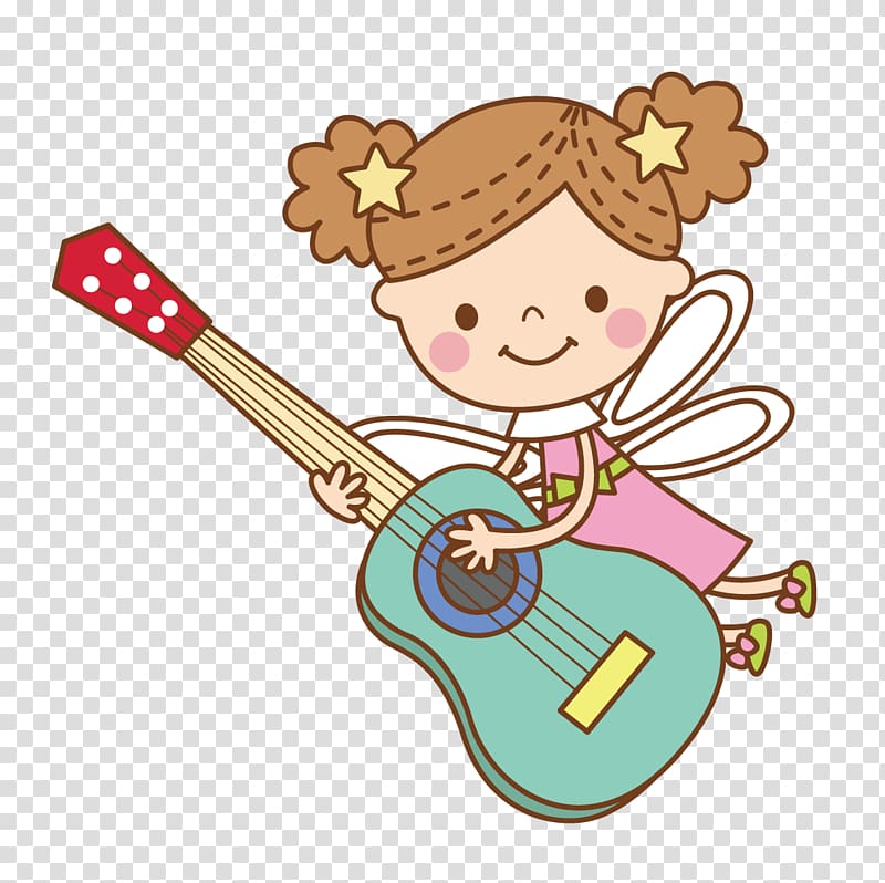 girl playing green guitar illustration, Guitar Cartoon , Little angel playing guitar transparent background PNG clipart