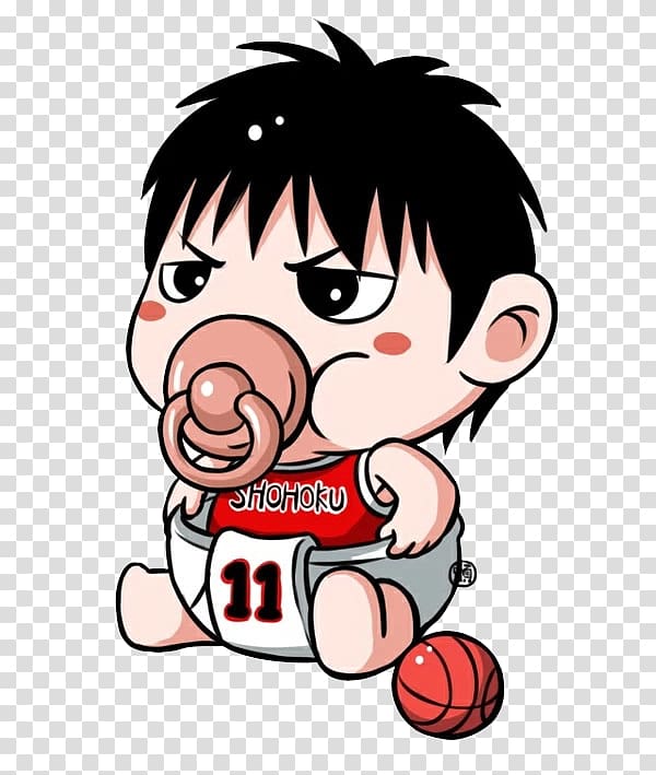 Sakuragi Hanamichi Slam Dunk Cartoon Pacifier Child, Dunk master baby sitting transparent background PNG clipart