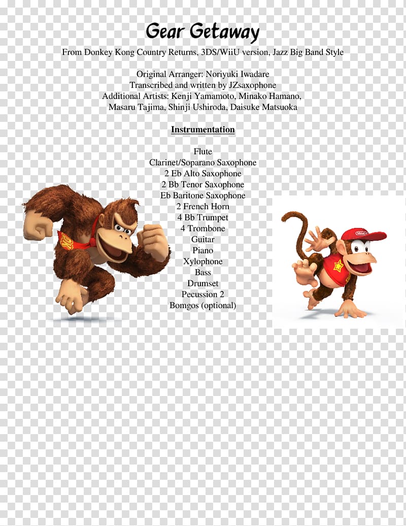 Donkey Kong Country Returns Super Smash Bros. for Nintendo 3DS and Wii U Donkey Kong Country 2: Diddy's Kong Quest Link, Bass Trumpet transparent background PNG clipart