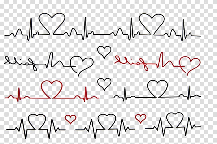 black and red heart illustration, Abziehtattoo Electrocardiography Flash Body art, Love Line heartbeat transparent background PNG clipart