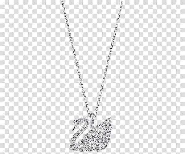 Necklace Black and white Pendant Silver Chain, Swarovski Jewellery Ladies White Swan Necklace transparent background PNG clipart