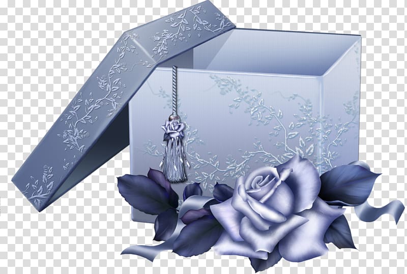 gray gift box, Box Gift Computer file, Large Blue Gift Box with Blue Rose transparent background PNG clipart
