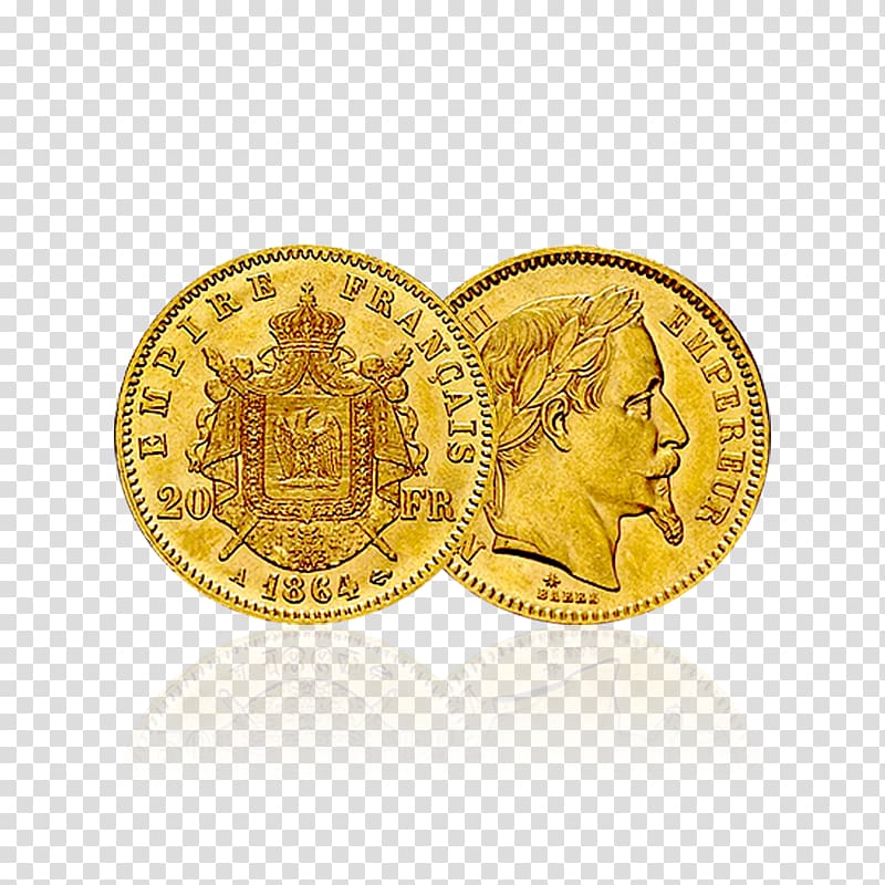 Gold coin Gold coin Napoléon French franc, Coin transparent background PNG clipart