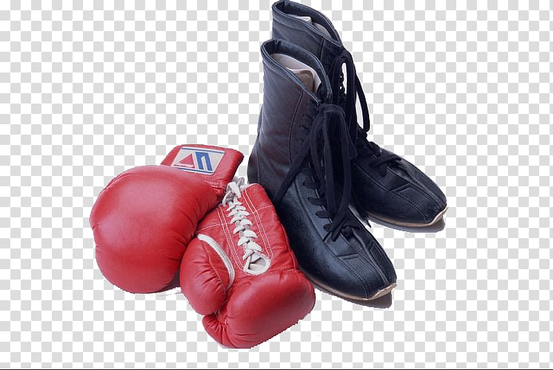 Sports equipment Boxing glove, Boxing gloves and black high-top shoes transparent background PNG clipart