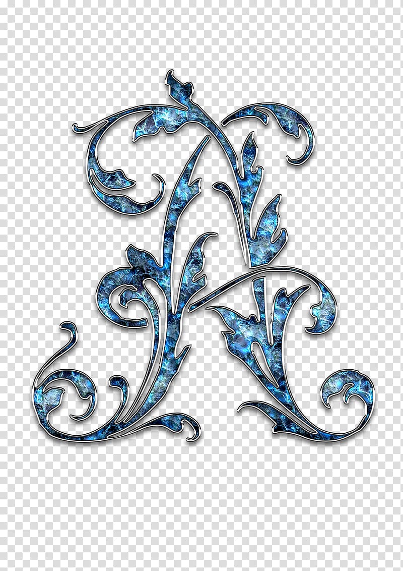 pair of blue jeweled silver-colored floral accessories art, Letter Initial Alphabet Font, initials transparent background PNG clipart