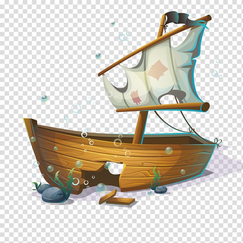 sunken boat illustration, Sailing ship Boat, Submarine cartoon pirate ship transparent background PNG clipart