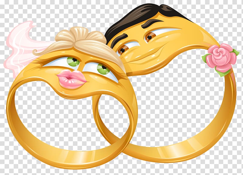 two gold-colored rings , Wedding ring Engagement ring , Cartoon couple ring transparent background PNG clipart