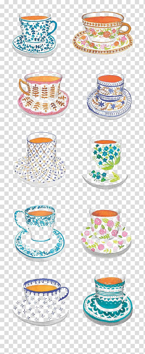 multicolored cups , Teacup Coffee Mug Illustration, cup transparent background PNG clipart