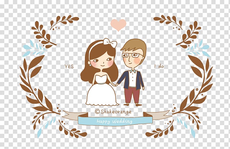 bride and groom surrounded by flowers , Wedding Gift Illustration, Happy,Wedding transparent background PNG clipart
