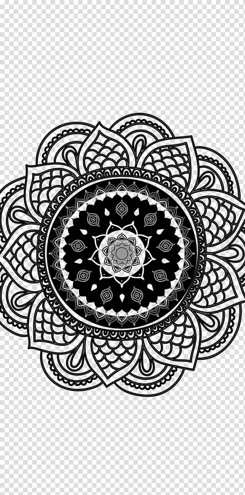 Circle Mandala White Flower Font, hollow mandala transparent background PNG clipart
