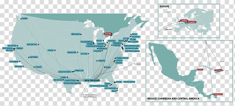 Louis Armstrong New Orleans International Airport Direct flight Austin–Bergstrom International Airport Map, map transparent background PNG clipart