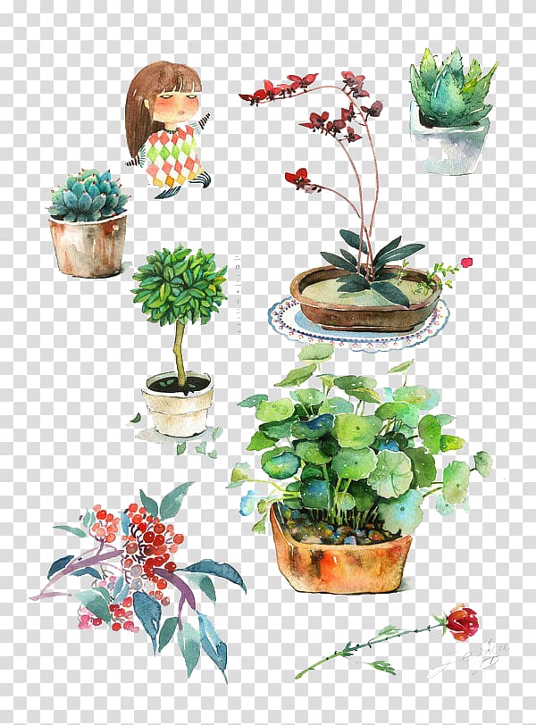 Visual arts Watercolor painting Drawing Illustration, Drawing plant transparent background PNG clipart