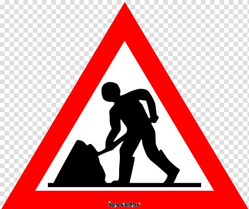 Warning sign Men at Work Roadworks Traffic sign, Traffic Sign transparent background PNG clipart