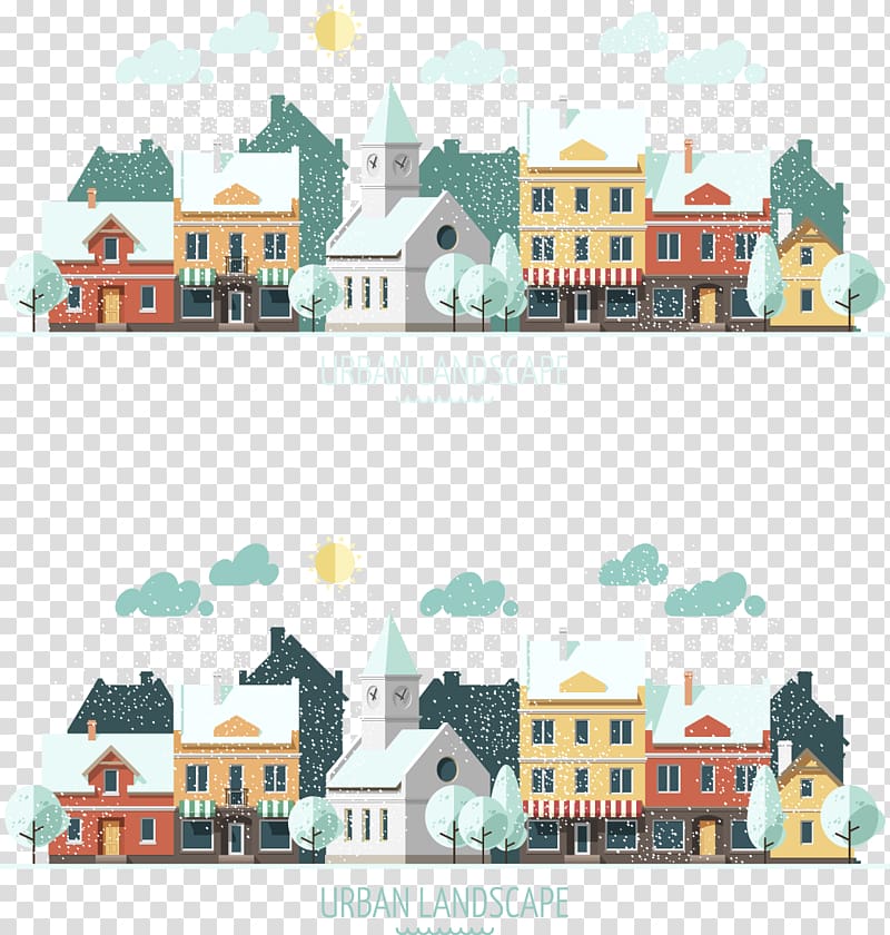 Euclidean Winter Illustration, Winter town transparent background PNG clipart