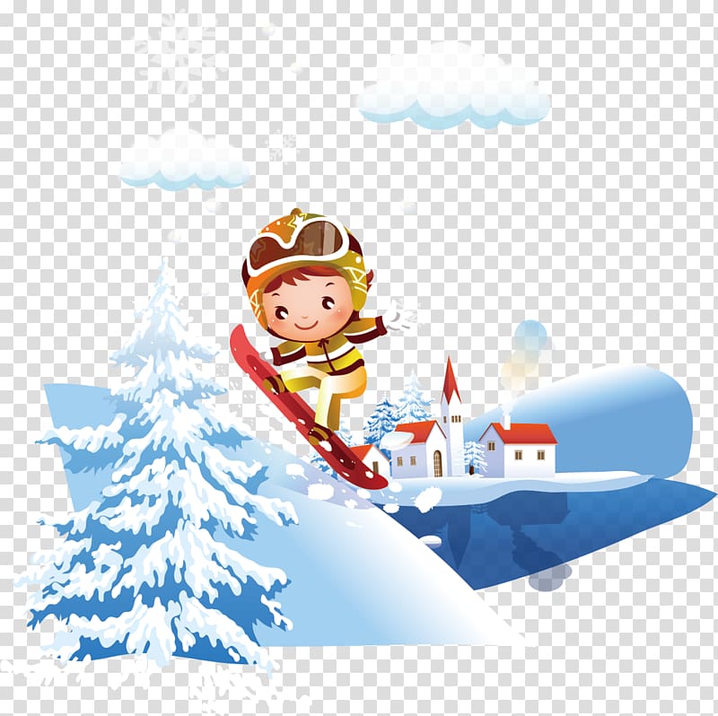 Skiing Cartoon Illustration, Snow ski winter tourism creatives transparent background PNG clipart